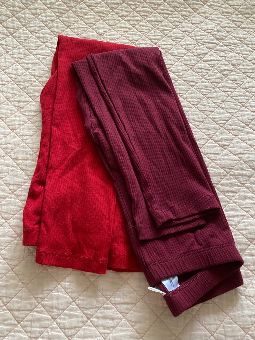 Kids Ribbed Leggings - Red and Burgundy